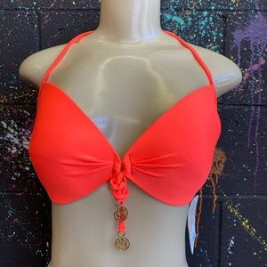 Luli Fama Vibrant Coral Bikini Top